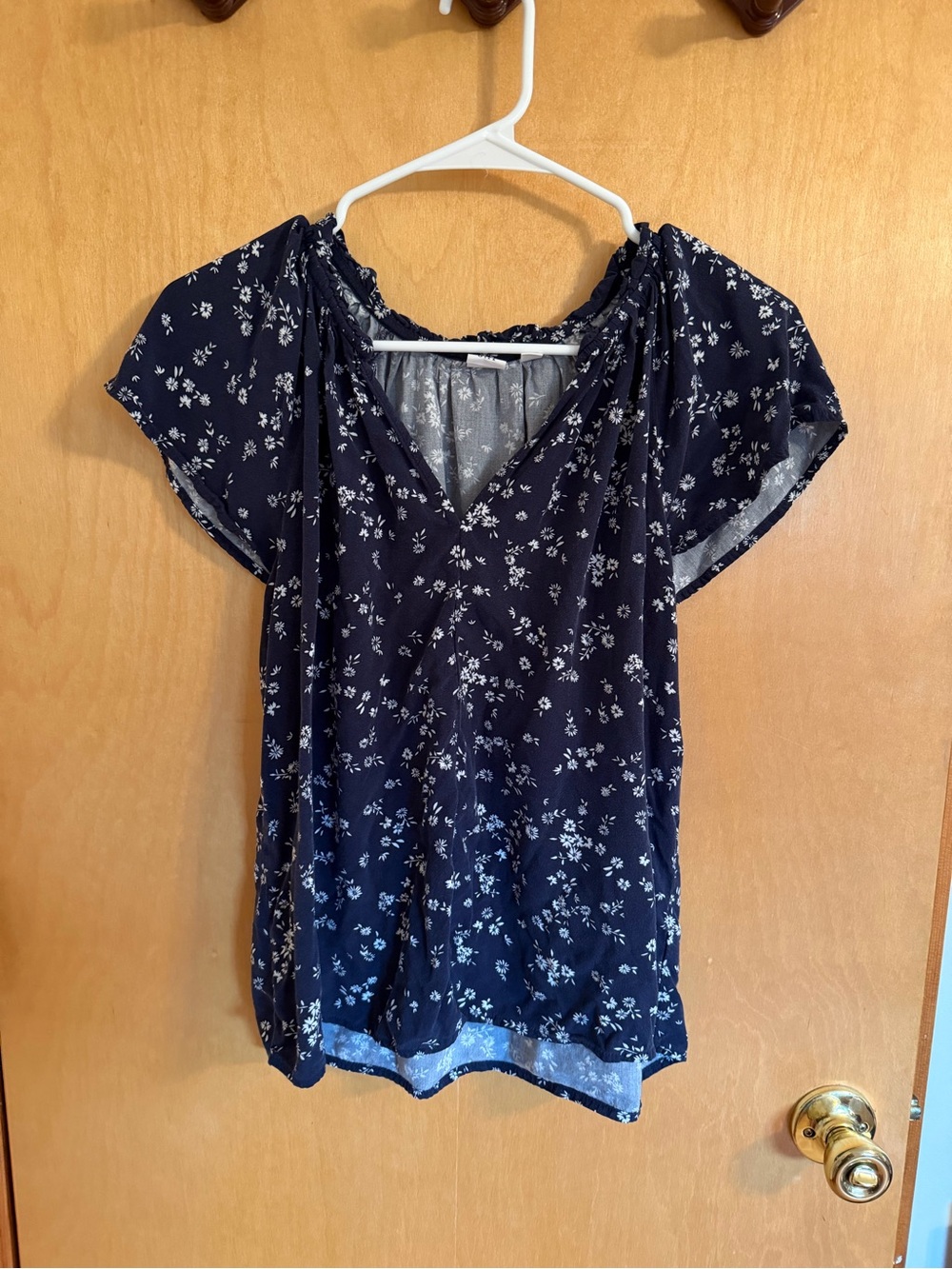 GAP Navy Blue Floral V-Neck Peasant Blouse